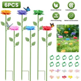 6Pack Metal Bee Watering Stations, Anti-Drowning Bee Butterfly Feeders Pollinator Stakes with Artificial Flowers for Outdoor Garden Courtyard Dec (Option: 6Pcs/Set)
