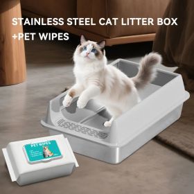 Thickened stainless steel open cat litter box, anti sticking and odorless, comes with a front sand blocking pedal, and comes with special cleanin (Option: Grey  L15)