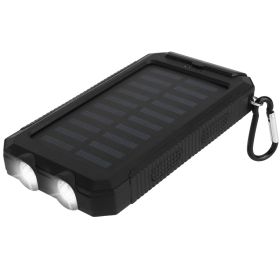 1Pc 1W MAh Solar Power Bank External Battery Pack Dual USB Interface Outdoor Charger With Battery Indicators SOS LED Lights Compass Camping Hikin (Option: Black)